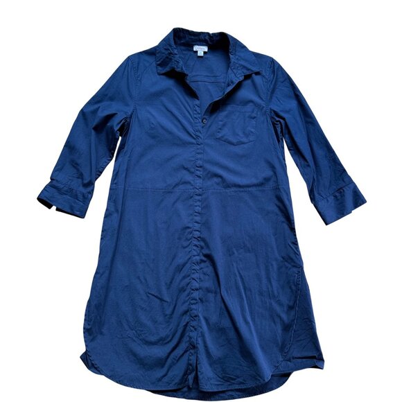 Cuyana Size S Navy Blue Poplin 3/4 Sleeves Collared Tunic Mini Shirt Dress - Picture 1 of 16